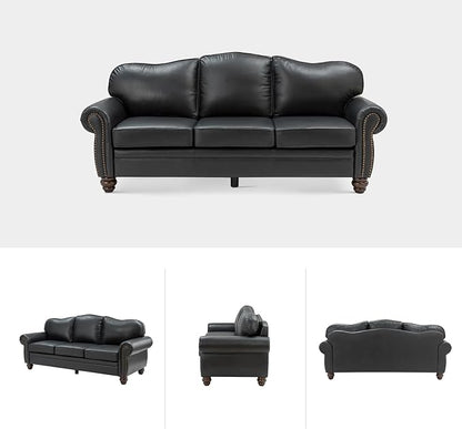 81" Genuine Leather Sofa, Classic 3-Seater Couchs - Image 7