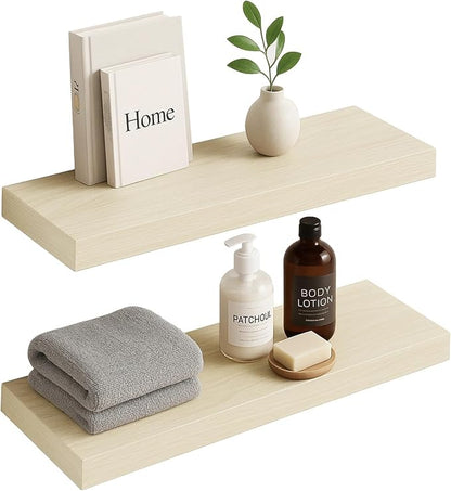 White Oak Floating Shelves for Wall, 24 in Wall Mounted Shelves Perfect for by INHABITUNION