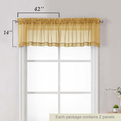 Gold Valances for Windows, Modern Solid Mini Small Window Curtains for Cafe - Image 2