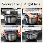 WHYSKO Stainless Steel Mixing Bowls with Lids Set - 5 Rustproof Metal Nesting Mixing Bowls for Kitchen, Meal Prep, Baking, Cooking, Storage - Includes 3 Grater Attachments, Dishwasher Safe
