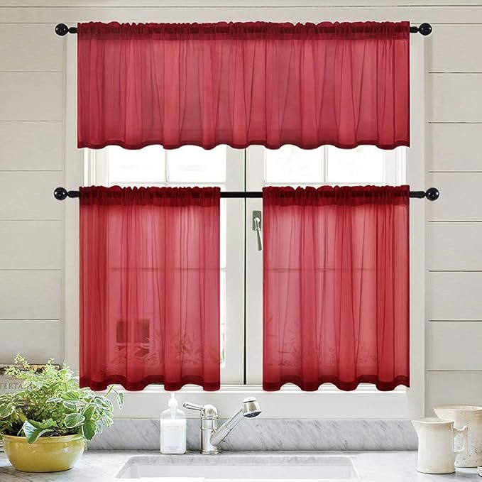 MIULEE Semi Sheer Kitchen Curtains 36 inch Length 2 Panels Half Window Curtains - Image 6