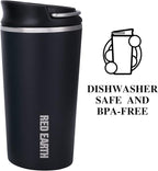 GiNT 17oz Travel Mug with Infuser and Two Lids. Vacuum Insulated 316 Stainless Steel Coffee Mug. Dishwasher Safe Mug with Tea Strainer for Hot and Cold Brew Coffee or Tea(Black)