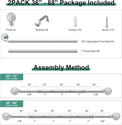 QDWIS 2 Pack Silver Curtain Rods - Image 8