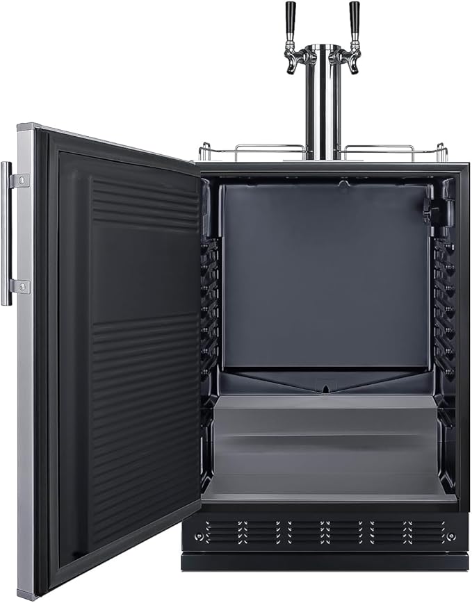 Summit Appliance 24" Wide Beer Kegerator/Refrigerator Combo, Black Interior, Caster Wheels, Residential/Commercial Use (LHD, Beer)