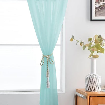 SpaceDresser Basic Rod Pocket Sheer Voile Window Curtain Panels Sky Blue 1 Pair - Image 4