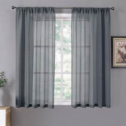 Tollpiz Short Sheer Curtains Linen Textured Living Room Curtain Sheers Light by Tollpiz