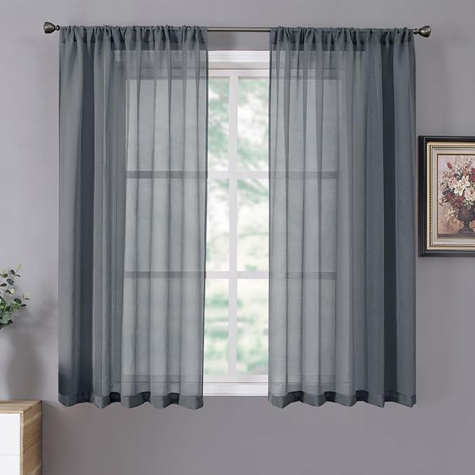 Tollpiz Short Sheer Curtain Linen Textured Bedroom Curtains Sheer Light by Tollpiz