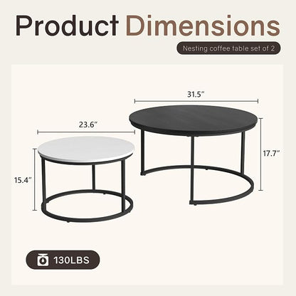 Otterease Nesting Tables Set of 2, 31.5" Round Coffee Table, Small Nesting - Image 2