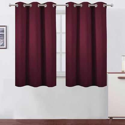 Burgundy Red Blackout Curtains 34 x 54 Inch Length/Set of 2 Curtain by Lemomo