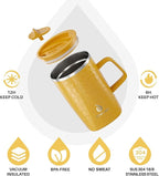 Ideus Vacuum Insulated Coffee Mug, 16oz Reusable Stainless Steel Thermal Double Walled cup with Handle and Slider Lid for Hot & Cold Beverages, BPA Free (Leapord Honey)