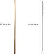 10 Pcs Stainless Steel Straws, Reusable Drinking Straws, Straight Metal Straw Sets with 2 Pcs Cleaning Brushes (10.5 Inch, Rose Gold)