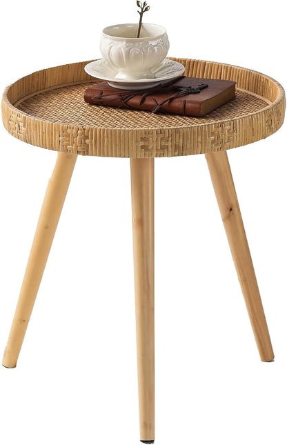 Round Side Table, Boho Circle End Table Coffee Table by HuiDao