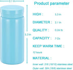 Mini Thermos Cute Water Bottle - 7 oz Tiny Insulated Vacuum 18/10 Stainless Steel Small Flask - Leak Proof & Spill Proof & Keeps Cold and Hot for Drink, Coffee, Tea - Light Blue