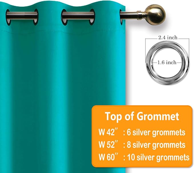 Blackout Curtains for Bedroom, Peacock Teal, 38 x 54 Inch, 2 Panels | Light - Image 5