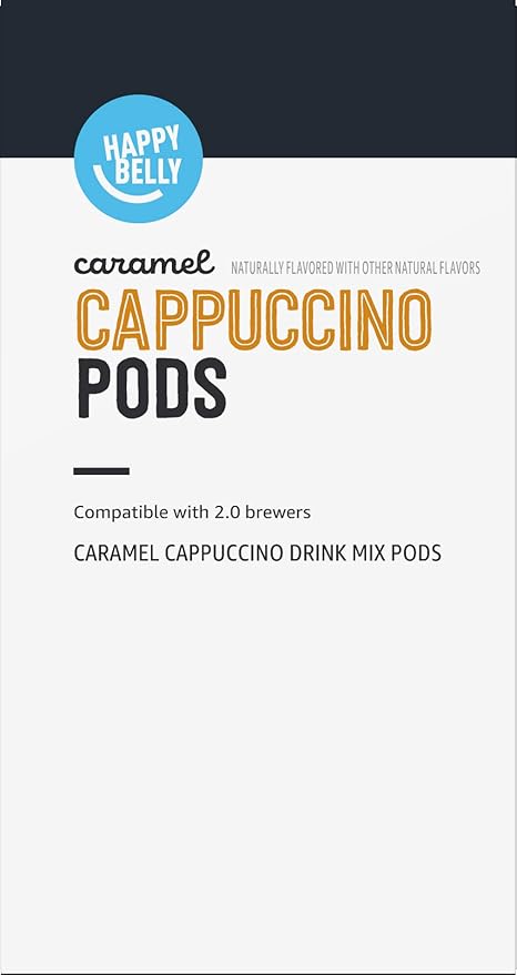 Amazon Brand - Happy Belly Cappuccino Coffee Pods Compatible with K-Cup Brewers, Caramel Flavored, 24 Count (Pack of 2)