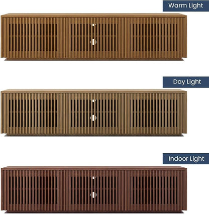 POVISON Full Assembled Mid Century Modern TV Stand, Wood Slatted Media Console - Image 3