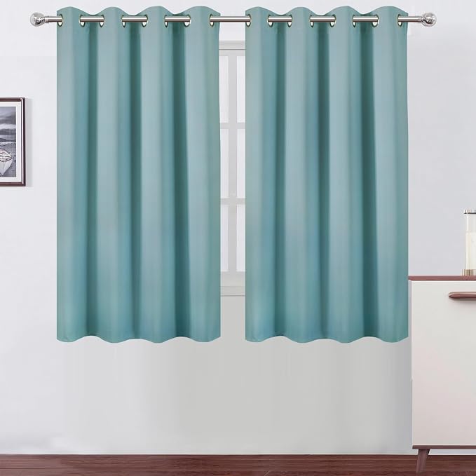 Blackout Curtains 66 x 54 Inch Long Stone Blue Curtains Set of 2 Panels Room by Lemomo