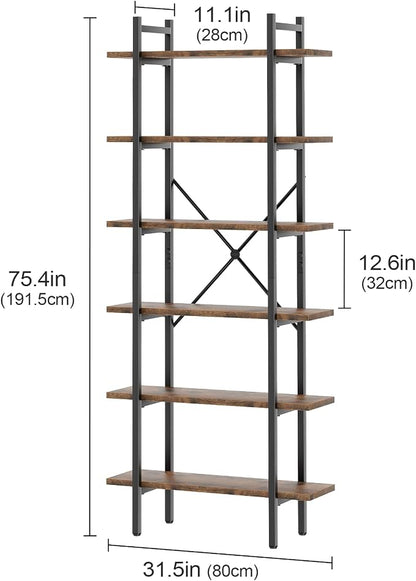 6 Tiers Bookshelf Organizer Industrial Shelf, Modern Open Display Storage - Image 2