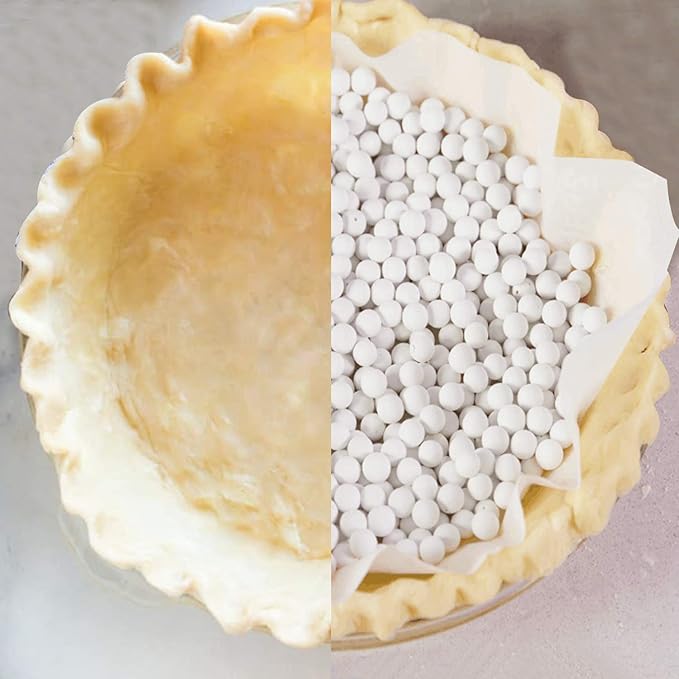 PLANTIONAL Ceramic Pie Weights, 1.32Lb Reusable 10mm Baking Beads with Wheat Straw Container, Natural Ceramic Stoneware Baking Beans for Pie Crust Pastry (Beige)
