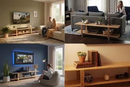 Welnow Low Bamboo TV Stand for Up to 65 Inch, Small Mid Century Modern - Image 8