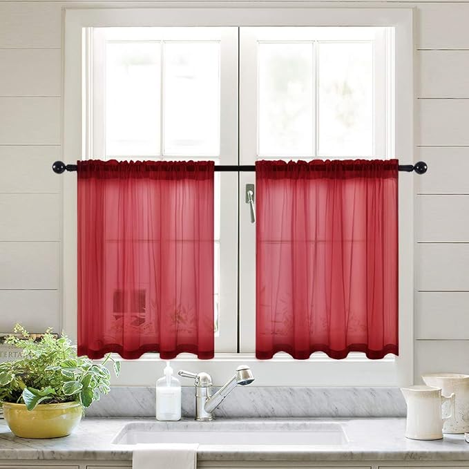 MIULEE Semi Sheer Curtains 24 inch Length 2 Panels Kitchen Window Curtains Over - Image 5