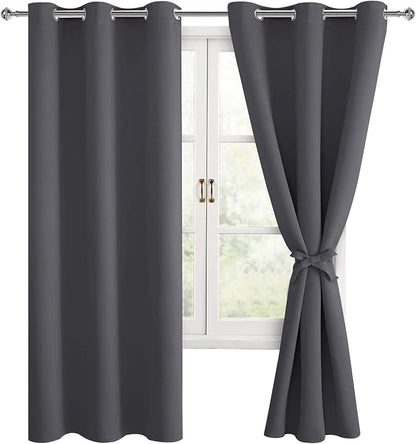 Blackout Curtains for Bedroom, Dark Grey, 38 x 72 Inch, 2 Panels | Thermal by Hiasan