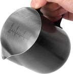 12oz/350ml Matte Black Milk Frothing Pitcher, Stainless Steel Espresso Latte Cup Steaming Pitcher Creamer Cup, Milk Frother Cup Espresso Machine Accessories Barista Tools Jug for Coffee Cappuccino