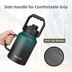BJPKPK 64oz Insulated Water Bottle with Handle, Large Dishwasher Safe Half Gallon Water Bottle, BPA Free Water Jug, Wide Mouth Metal Water Bottle with Anti-slip Bottom, Army Green & Black
