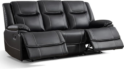 ANJ Premium Genuine Leather Manual Reclining Sofa Couch, Overstuffed 3-Seater - Image 8
