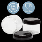 Cornucopia Brands 16oz Clear Plastic Jars w/Domed Lids (6-Pack); BPA Free PET Stackable Straight Sided Canisters for Bathroom & Kitchen Storage