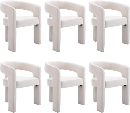 BESTANO Set of 6 Modern Linen Fabric Upholstered Dining Chairs by BESTANO