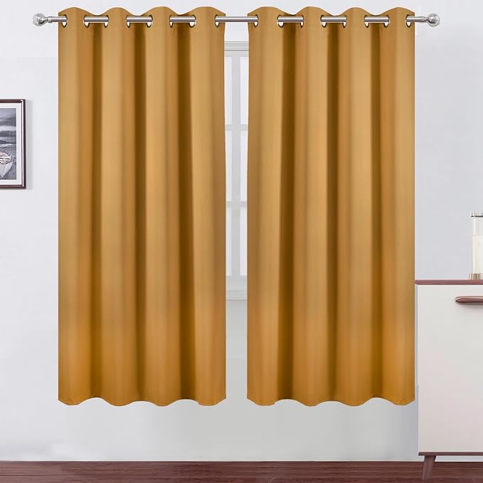 Mustard Yellow Thermal Blackout Curtains/52 x 72 Inch/Set of 2 Panels Room by Lemomo
