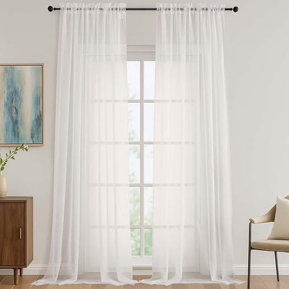 Ivory Sheer Curtains 108 Inches Long 2 Panels Set, Extra Wide Solid Lightweight by OVZME