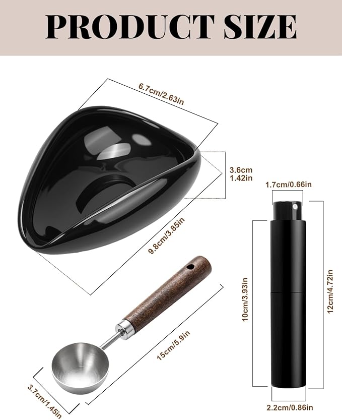 Coffee Dosing Cup Set, Ceramic Espresso Dosing Cup, 10ml Coffee Spray Bottle, 15ml 304 Stainless Steel Measuring Spoon with Wooden Handle