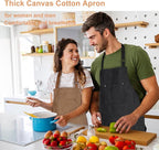 Chef Cooking Aprons for Men Women Thickened Canvas Cotton Apron with 4 Pockets for BBQ Work Kitchen (Black)