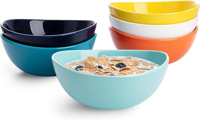 Sweese 18 oz Medium Porcelain Bowl - Set of 6 Rainbow Colored Cereal, Dessert, Soup, Rice & Salad Bowls, Ceramic Serving Bowls