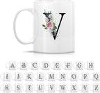Retreez Initial A-Z Floral Botanical Bouquet Alphabet Monogrammed Monogram Mug 11 Oz Ceramic Tea Coffee Mugs - Appreciation Thank You Wedding Birthday Gifts for her friend coworker sister - V Initial