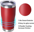 DOMICARE 20oz Tumbler with Lid Stainless Steel Tumblers Bulk, Double Wall Vacuum Insulated Coffee Travel Mug Powder Coated Tumbler, Red