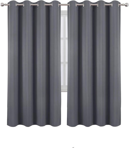 Blackout Curtains 66 x 72 Inch Long Grey Curtains Set of 2 Panels Room - Image 2