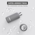 Small Water Bottle 12oz with Clip, Double Wall Stainless Steel Vacuum Small Insulated Water Bottle Keeps Drinks Cold 24 Hrs/Hot 12 Hrs for Kids Handbag School BPA Free (Grey)