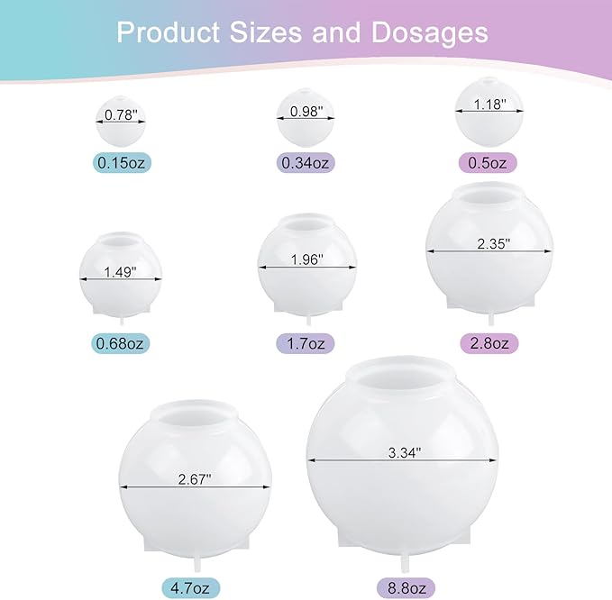 KISREL Sphere Resin Molds, 8 PCS Sphere Silicone Mold, Upgraded 3D Seamless Epoxy Molds，Large Ball Shape Flower Resin Mold for Home Decor, Flowers Preservation