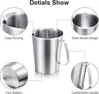 Flutesan 3 Pcs Stainless Steel Measuring Cups Measuring Pitcher with Handle with Markings for Latte Art, Water Pouring 2/4/8 Cup (16/32/64 oz)