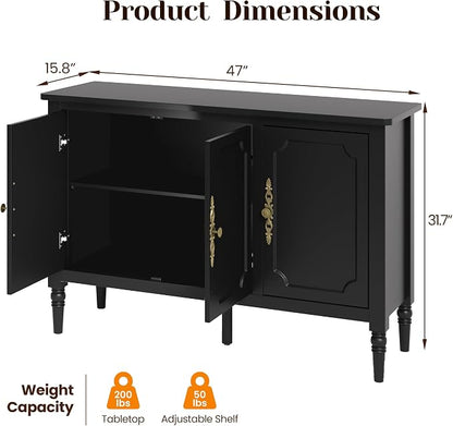 FansaFurn 3-Door Cabinet with Adjustable Shelves, Accent Sideboard with Turned - Image 2
