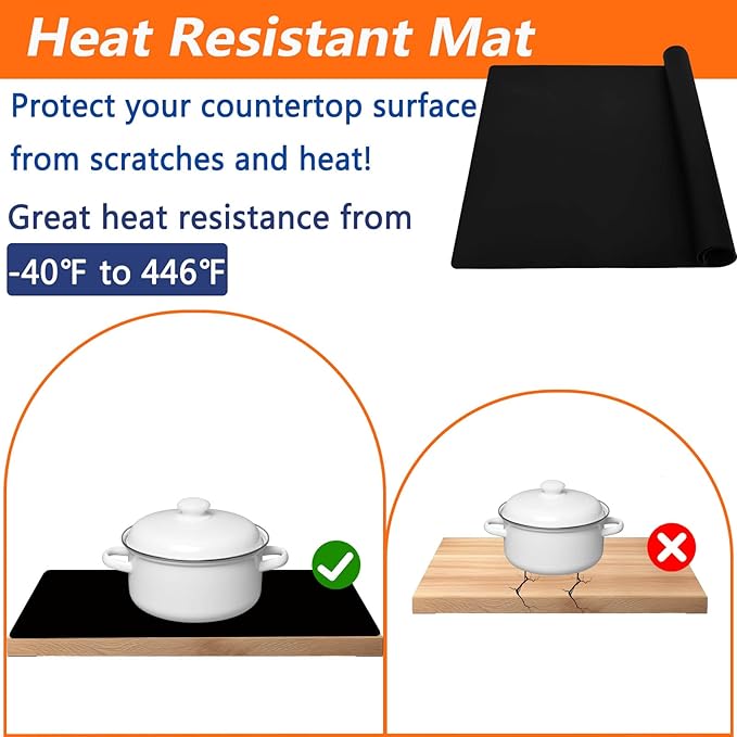 47.3''x23.6''(120cmx60cm) Extra Large Silicone Mat for Kitchen Counter, Heat Resistant Countertop Protector, Non-Slip Waterproof Kitchen Island Mat, Easy to Clean, Dark Gray