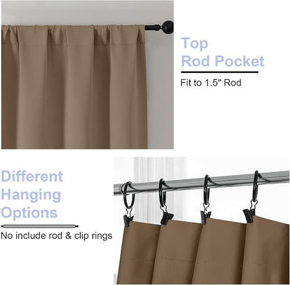Simplebrand Ava Brown Short 36 Inches Blackout Curtain 2 Panels Set, Half - Image 3