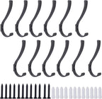 12 Pack Hanging Coat Hooks Wall Mount, Coat Hanger Wall Hangers, Metal Hooks for Hanging Heavy Duty, Screw in Hooks for Hanging Towels, Clothes, Backpack, Hat, Bag, Jacket, Key, Robe, Backpack Grey