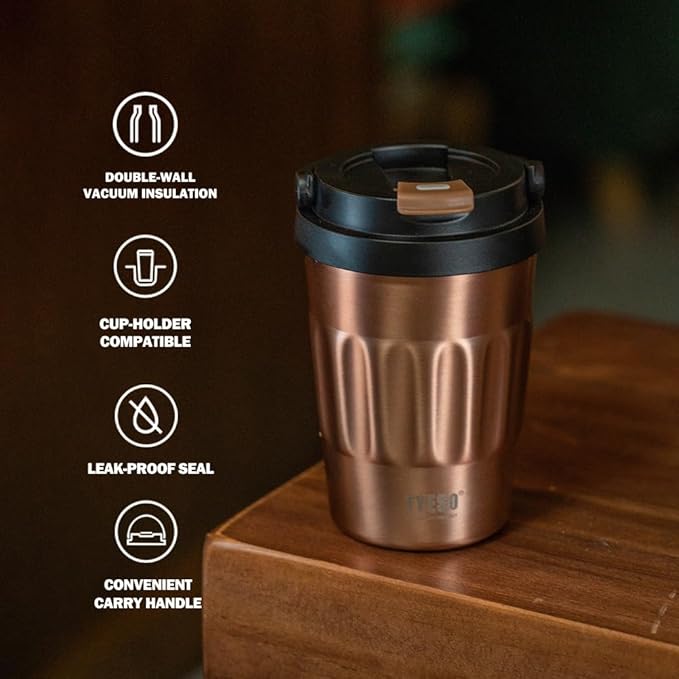 TYESO Stainless Steel Portable Tumbler with Flip Lid,Travel Mug with Concealed Carry Handle, Leakproof Insulated Coffee Cup (GREEN, 13 OZ)