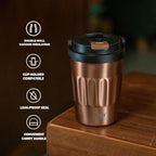 TYESO Stainless Steel Portable Tumbler with Flip Lid,Travel Mug with Concealed Carry Handle, Leakproof Insulated Coffee Cup (GRAY, 13 OZ)