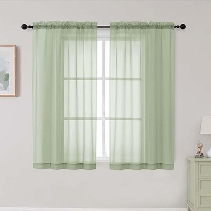 Light Green Sheer Curtains for Bedroom Living Room 45 Inch Length 2 Panels by WelvetBLK