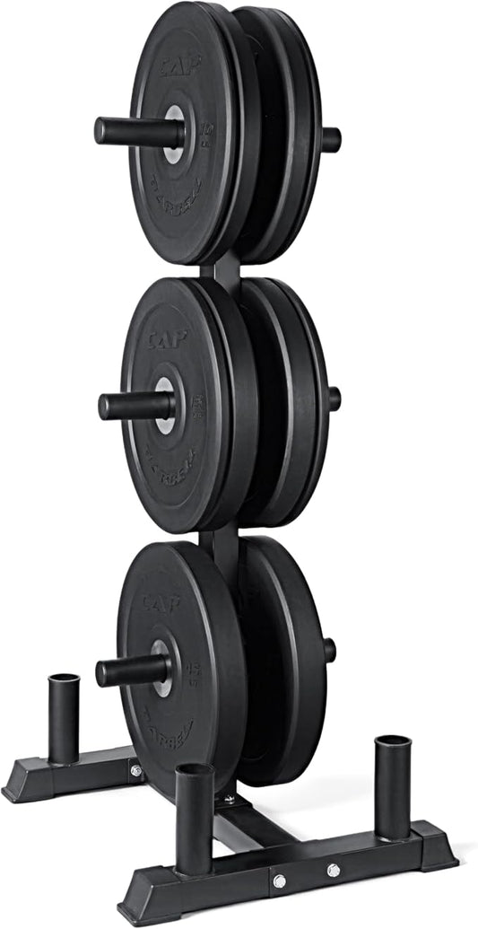 CAP Barbell 2-Inch Olympic Bumper Plate Weight Set with 6 Post Rack | 100-370 lbs | Multiple Options